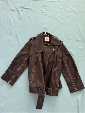 By Malene Birger Dark Brown Leather Biker Jacket with Belt